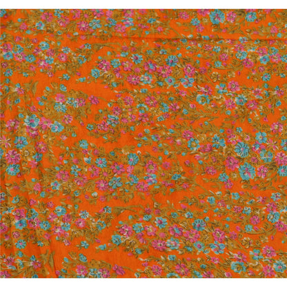 Sanskriti Vintage Printed China Silk Sarees Orange Dress Making Sari Fabric