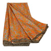 Sanskriti Vintage Printed China Silk Sarees Orange Dress Making Sari Fabric