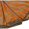 Sanskriti Vintage Printed China Silk Sarees Orange Dress Making Sari Fabric