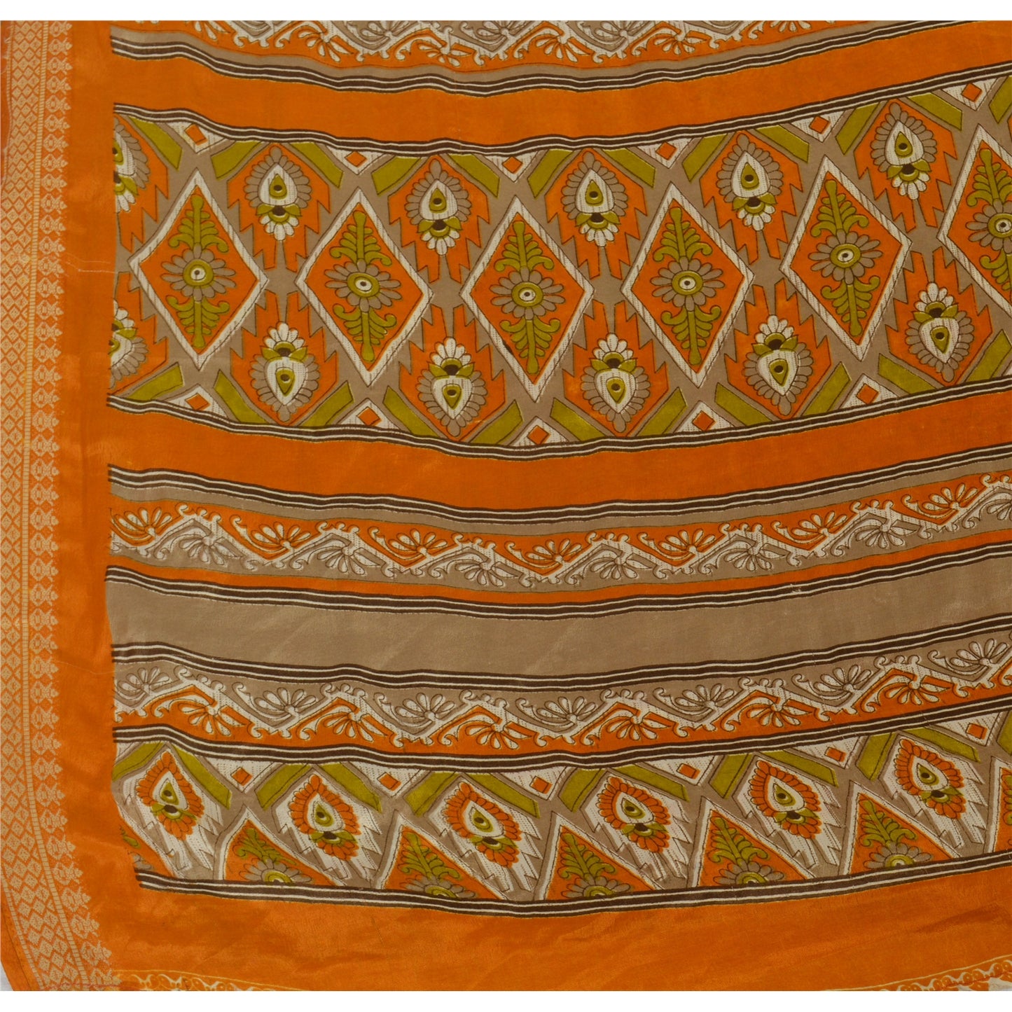 Sanskriti Vintage Printed China Silk Sarees Cream Dress Making Sari Fabric