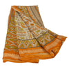 Sanskriti Vintage Printed China Silk Sarees Cream Dress Making Sari Fabric