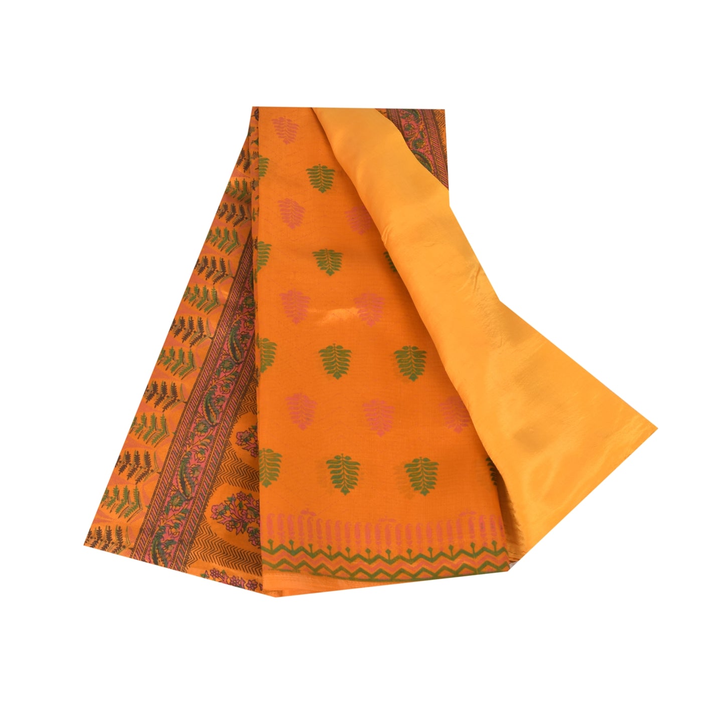 Sanskriti Vintage China Silk Drape Sarees Orange Printed Sari Craft 5 YD Fabric