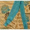 Sanskriti Vintage Indian Printed China Silk Sarees Cream Dress Sari 5 YD Fabric