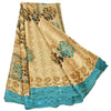 Sanskriti Vintage Indian Printed China Silk Sarees Cream Dress Sari 5 YD Fabric