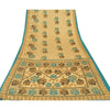 Sanskriti Vintage Indian Printed China Silk Sarees Cream Dress Sari 5 YD Fabric