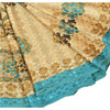 Sanskriti Vintage Indian Printed China Silk Sarees Cream Dress Sari 5 YD Fabric