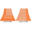 Sanskriti Vintage Printed China Silk Sarees Orange Dress Making Sari 5+yd Fabric