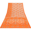 Sanskriti Vintage Printed China Silk Sarees Orange Dress Making Sari 5+yd Fabric