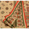 Sanskriti Vintage China Silk Sarees Cream Painted Sari Craft 5 Yard Drape Fabric