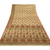 Sanskriti Vintage China Silk Sarees Cream Painted Sari Craft 5 Yard Drape Fabric