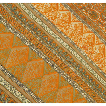 Sanskriti Vintage Printed China Silk Sarees Dark Yellow Dress Making Sari Fabric