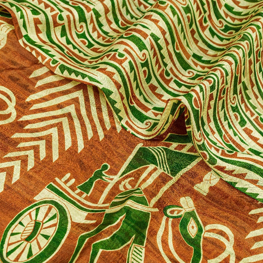 Sanskriti Vintage 100% Pure Silk Sarees Animal Human Printed Sari Craft Sustainable Fabric
