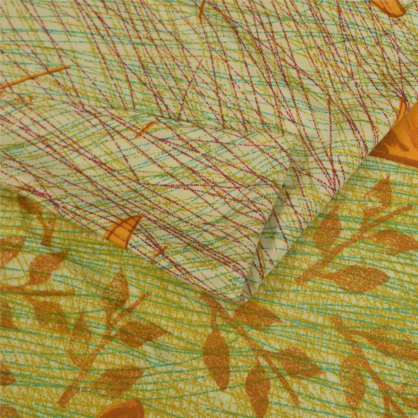 Sanskriti Vintage Art Silk Sarees Cream Printed Sari 5 Yd Floral Craft Fabric