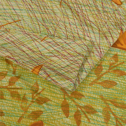 Sanskriti Vintage Art Silk Sarees Cream Printed Sari 5 Yd Floral Craft Fabric