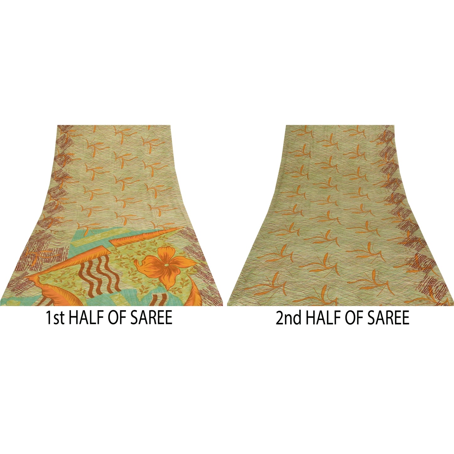 Sanskriti Vintage Art Silk Sarees Cream Printed Sari 5 Yd Floral Craft Fabric