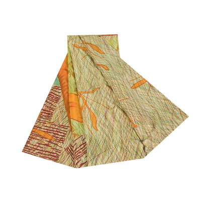 Sanskriti Vintage Art Silk Sarees Cream Printed Sari 5 Yd Floral Craft Fabric