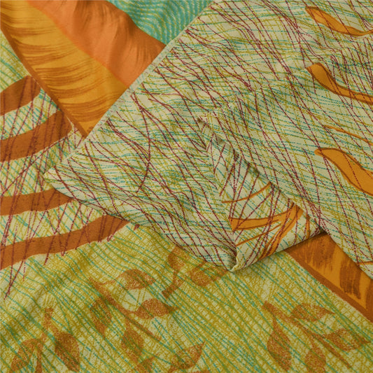 Sanskriti Vintage Art Silk Sarees Cream Printed Sari 5 Yd Floral Craft Fabric