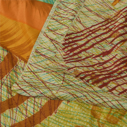 Sanskriti Vintage Art Silk Sarees Cream Printed Sari 5 Yd Floral Craft Fabric