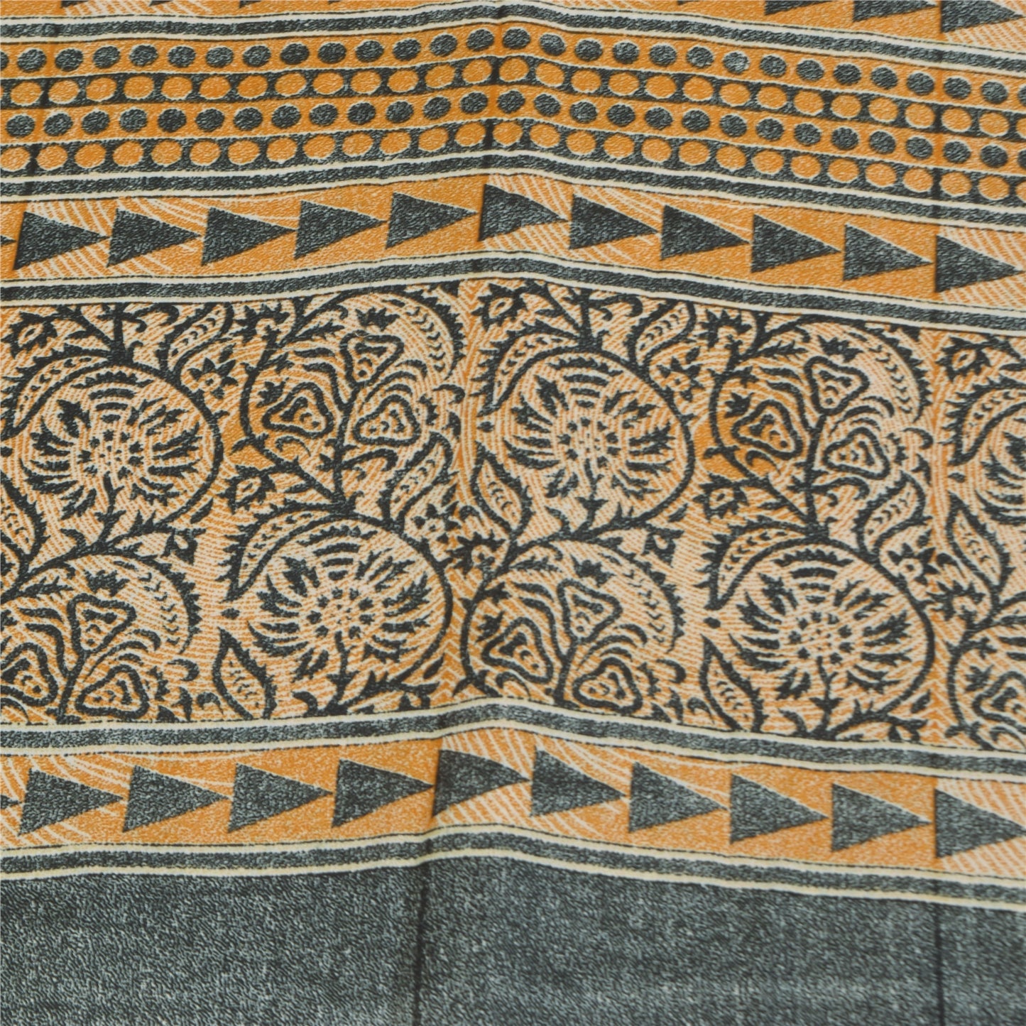 Sanskriti Vintage Art Silk Indian Sarees Yellow Printed Sari Craft 5 YD Fabric
