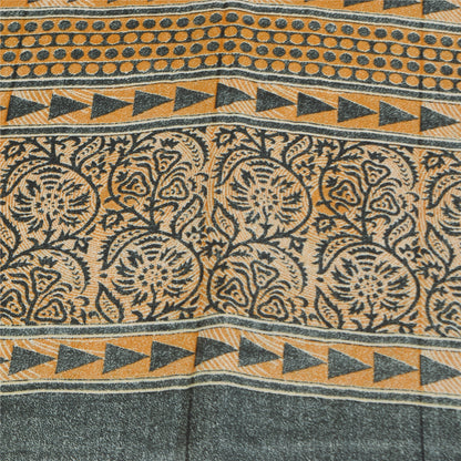 Sanskriti Vintage Art Silk Indian Sarees Yellow Printed Sari Craft 5 YD Fabric