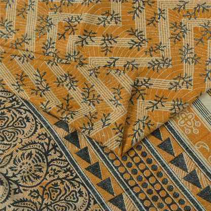 Sanskriti Vintage Art Silk Indian Sarees Yellow Printed Sari Craft 5 YD Fabric