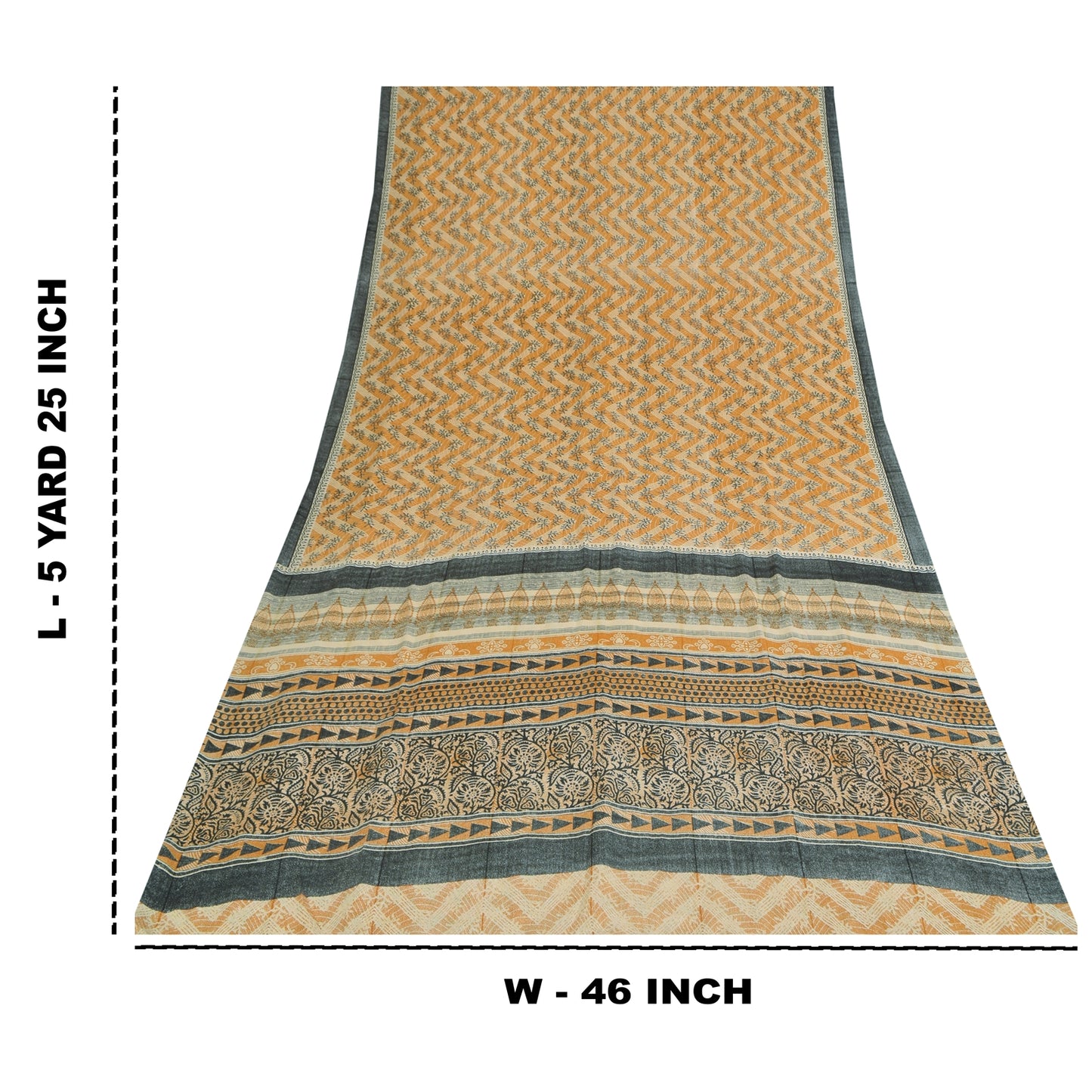 Sanskriti Vintage Art Silk Indian Sarees Yellow Printed Sari Craft 5 YD Fabric