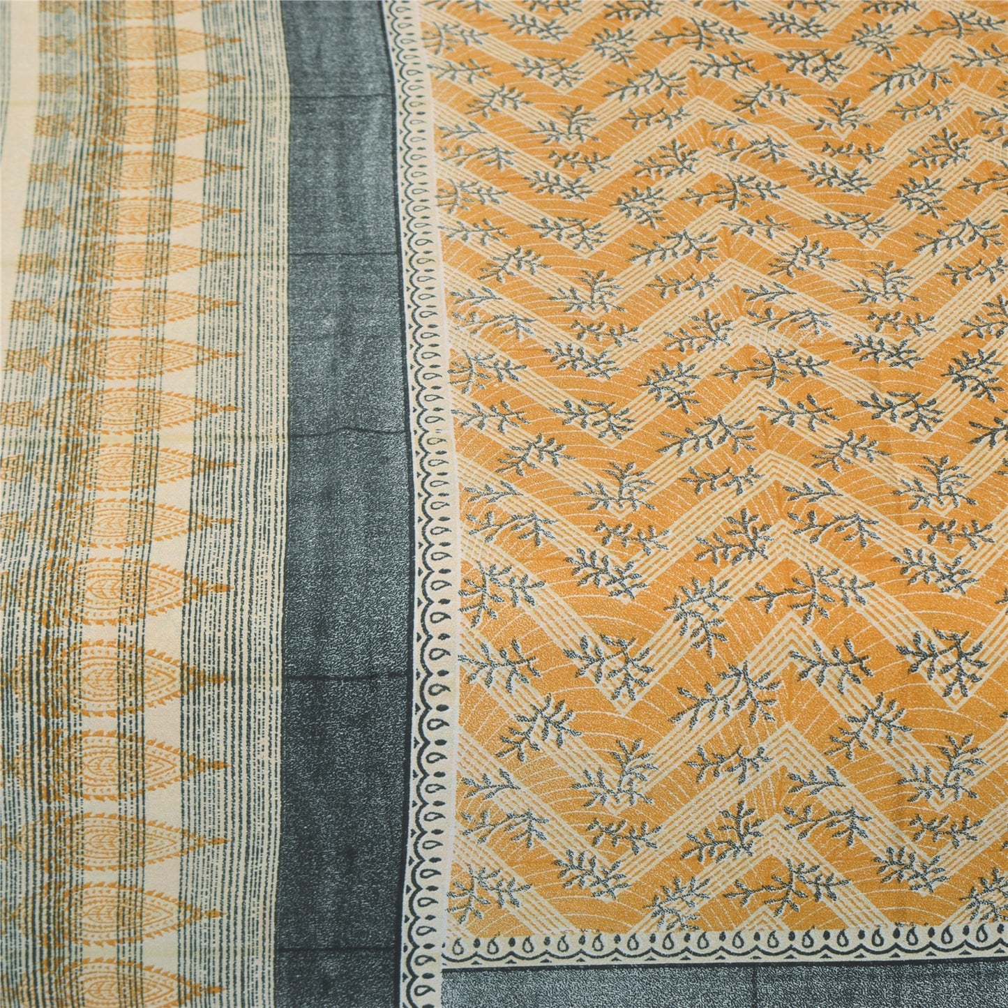 Sanskriti Vintage Art Silk Indian Sarees Yellow Printed Sari Craft 5 YD Fabric