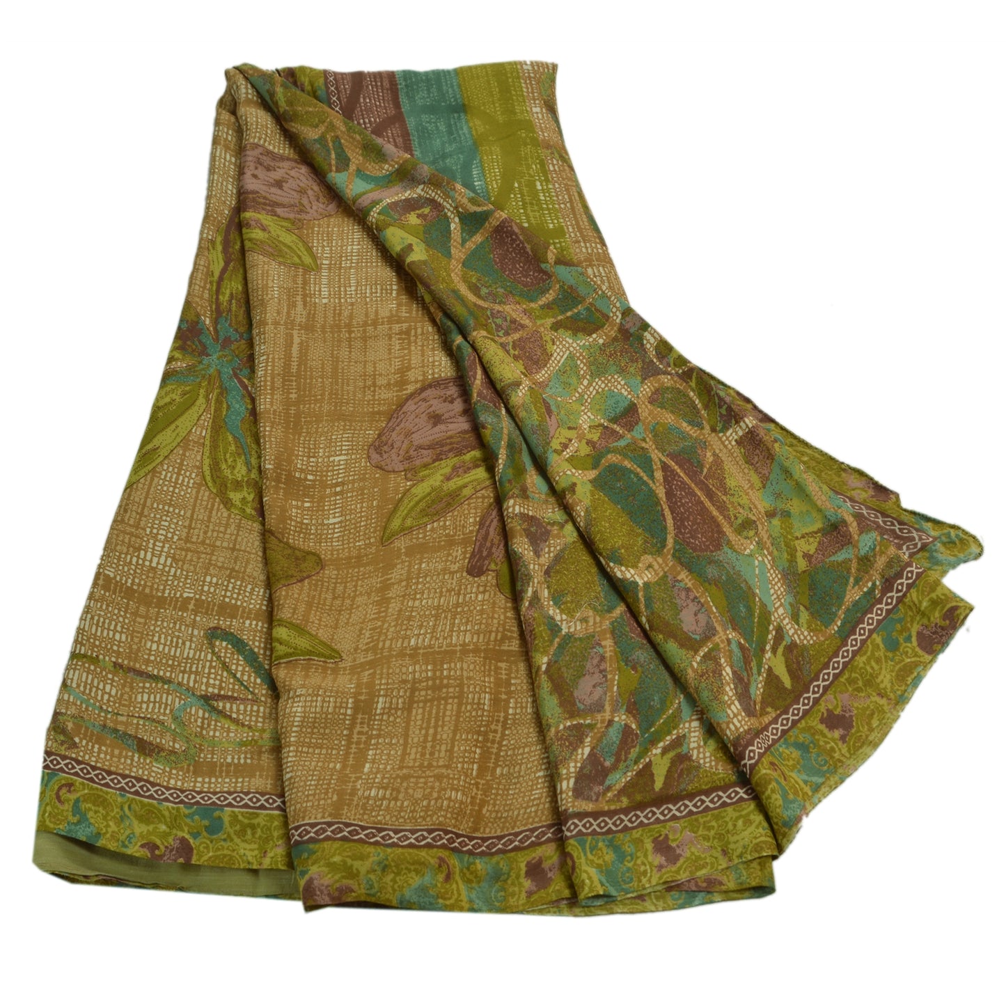 Sanskriti Vintage Indian Sarees Art Silk Green Printed Sari Craft Soft Fabric