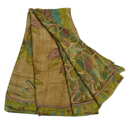 Sanskriti Vintage Indian Sarees Art Silk Green Printed Sari Craft Soft Fabric