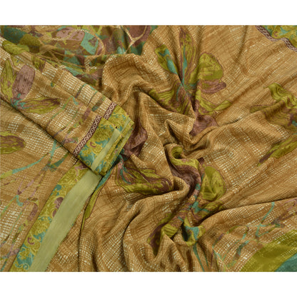 Sanskriti Vintage Indian Sarees Art Silk Green Printed Sari Craft Soft Fabric