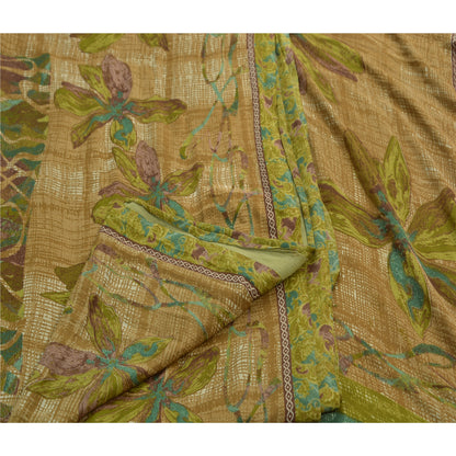 Sanskriti Vintage Indian Sarees Art Silk Green Printed Sari Craft Soft Fabric