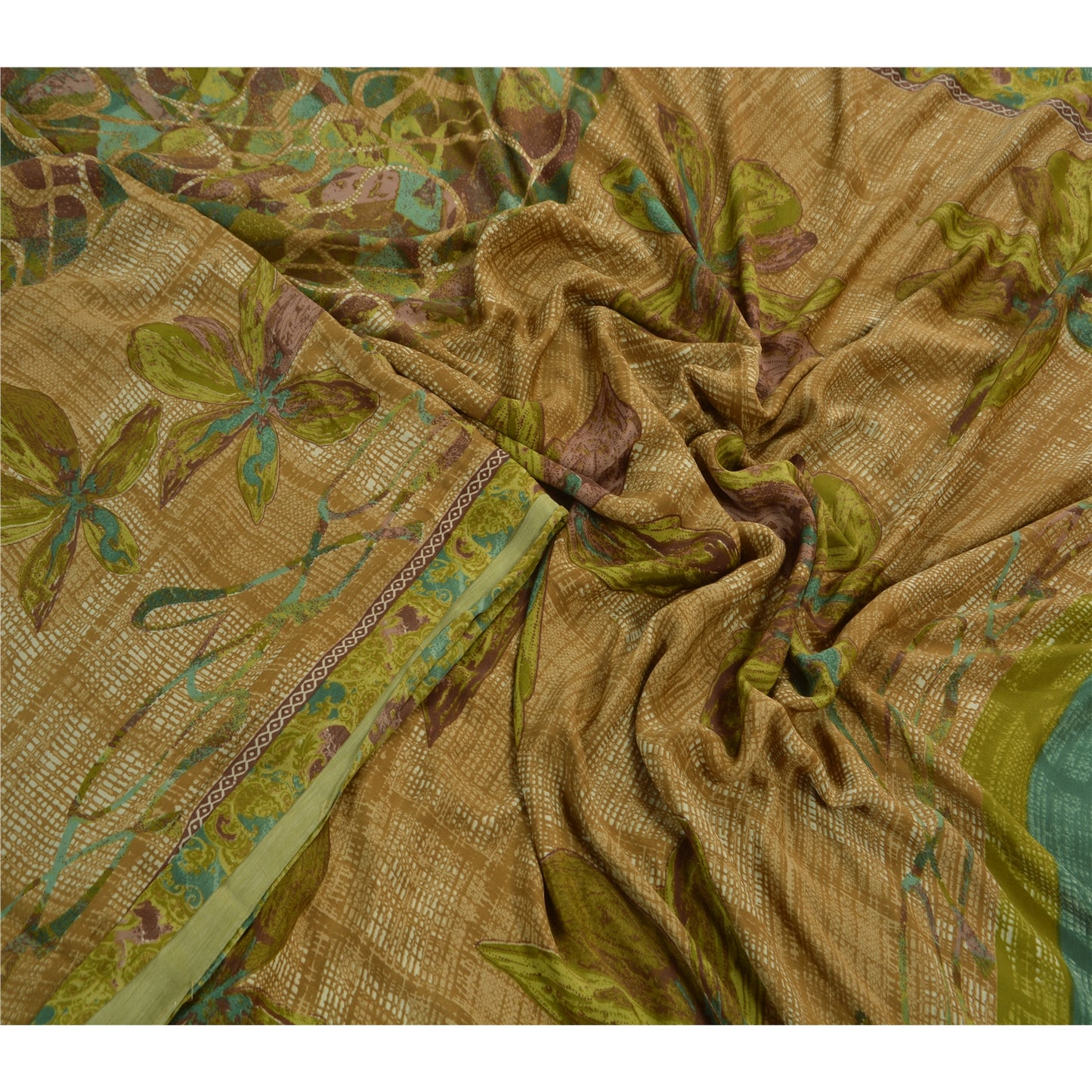 Sanskriti Vintage Indian Sarees Art Silk Green Printed Sari Craft Soft Fabric