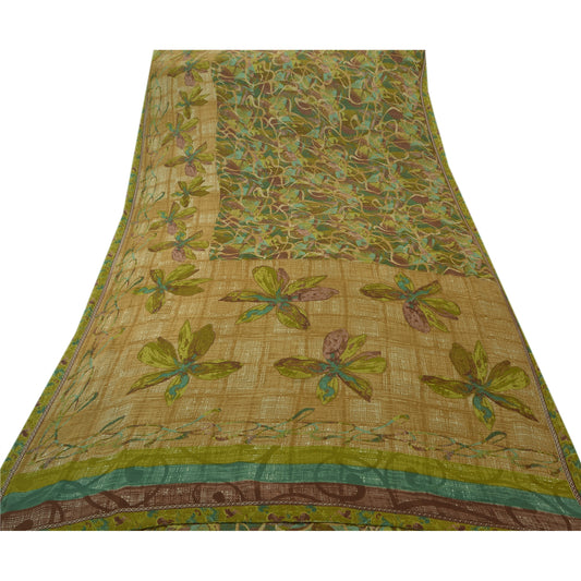 Sanskriti Vintage Indian Sarees Art Silk Green Printed Sari Craft Soft Fabric
