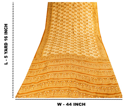 Sanskriti Vintage Art Silk Saree Printed Sari Craft Cream Decor Sustainable Fabric