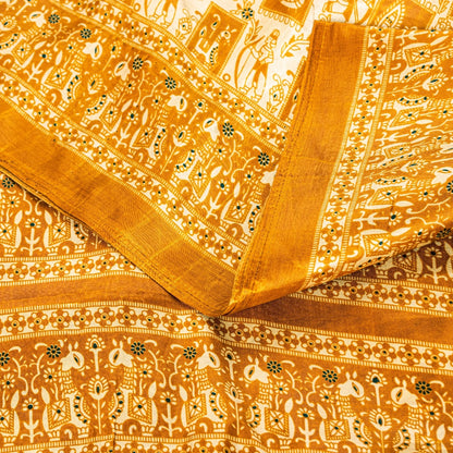 Sanskriti Vintage Art Silk Saree Printed Sari Craft Cream Decor Sustainable Fabric