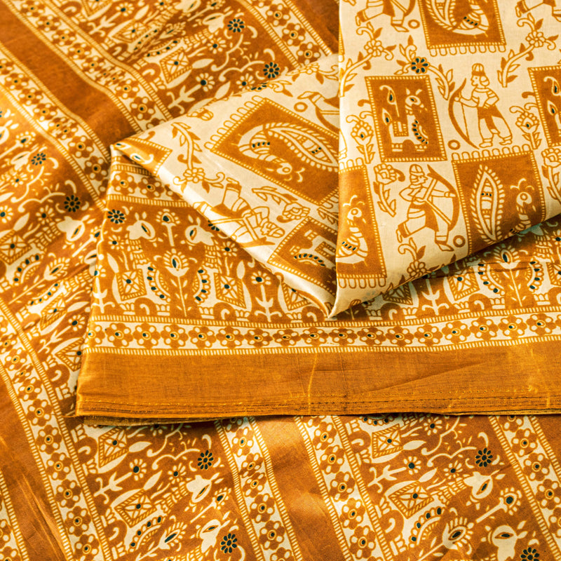 Sanskriti Vintage Art Silk Saree Printed Sari Craft Cream Decor Sustainable Fabric