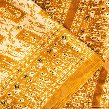 Sanskriti Vintage Art Silk Saree Printed Sari Craft Cream Decor Sustainable Fabric