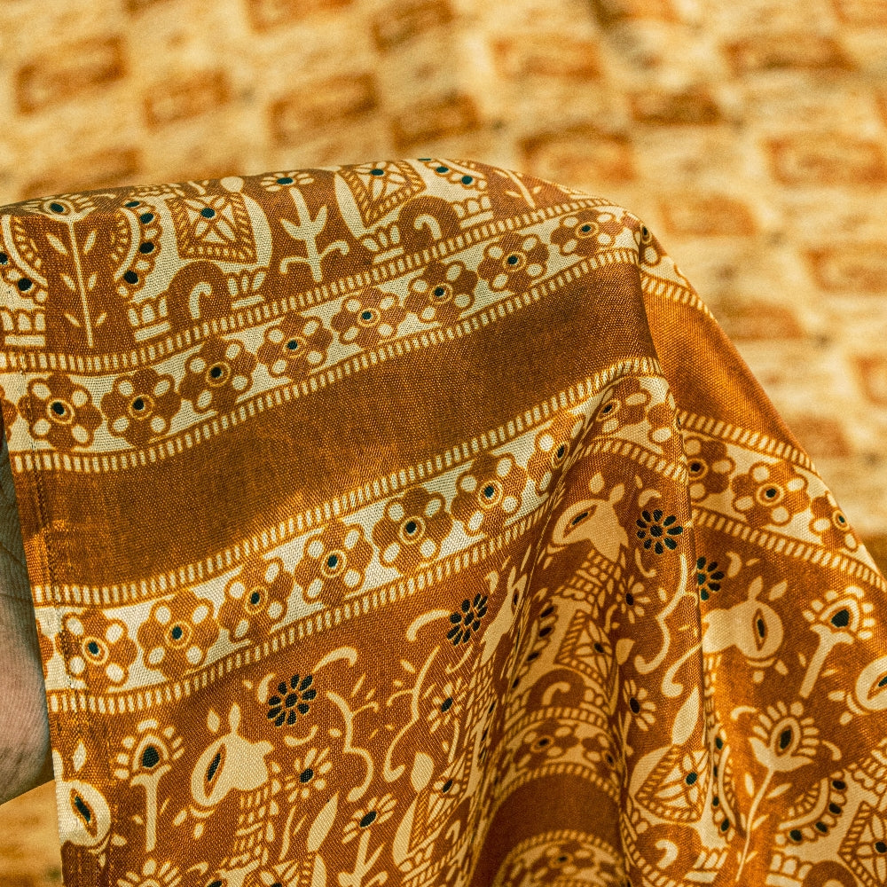 Sanskriti Vintage Art Silk Saree Printed Sari Craft Cream Decor Sustainable Fabric