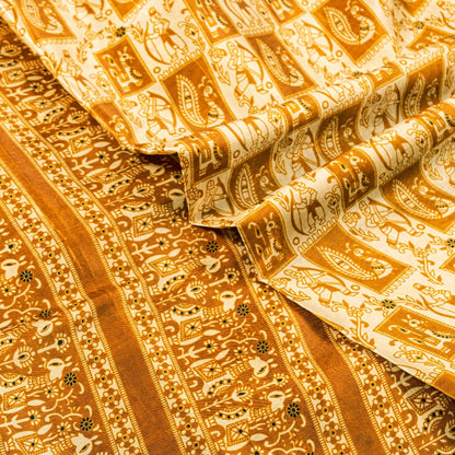 Sanskriti Vintage Art Silk Saree Printed Sari Craft Cream Decor Sustainable Fabric
