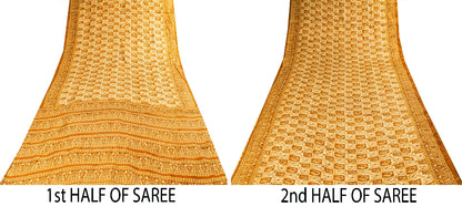 Sanskriti Vintage Art Silk Saree Printed Sari Craft Cream Decor Sustainable Fabric