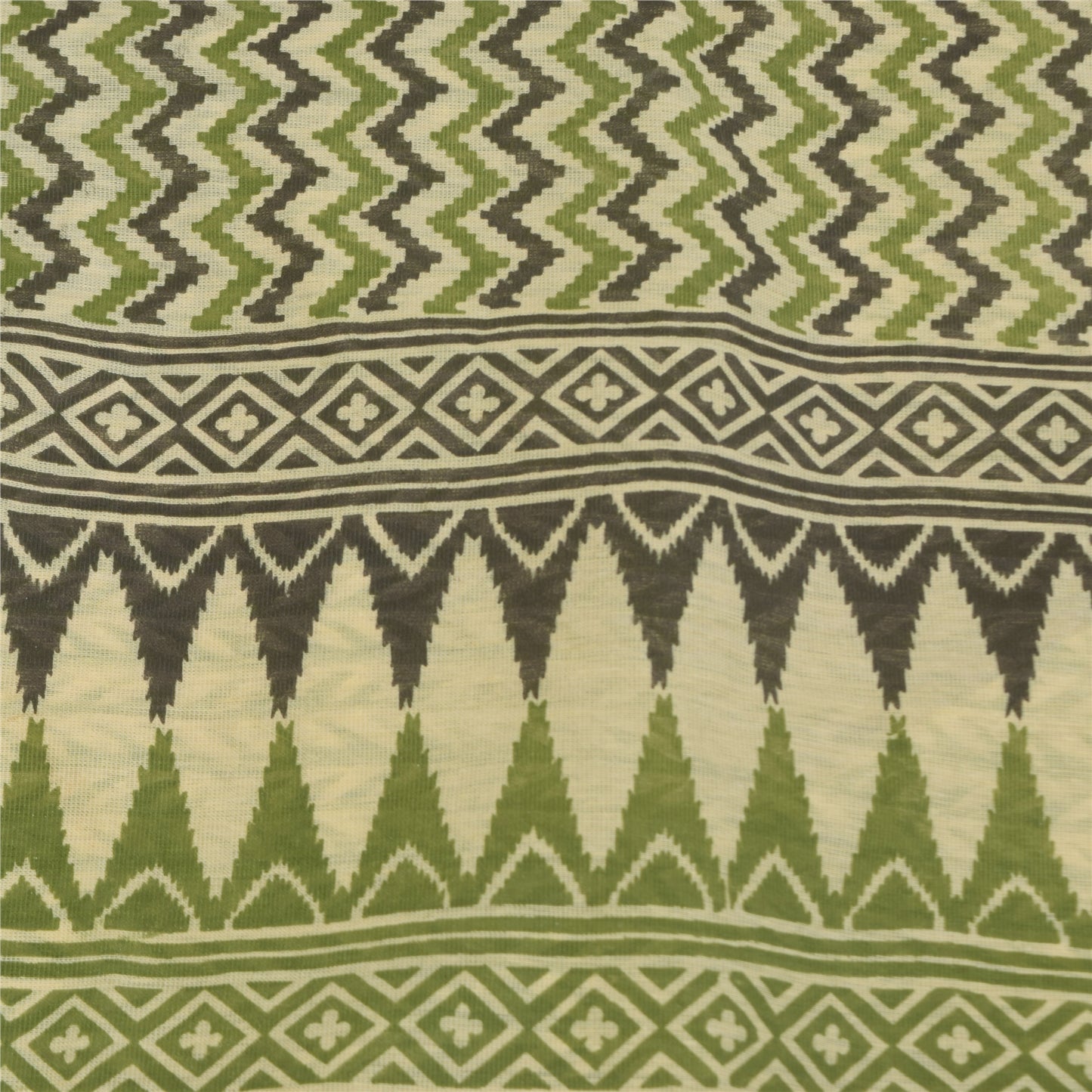 Sanskriti Vintage Green Cotton Sarees Craft Printed Golden Border Sari Fabric