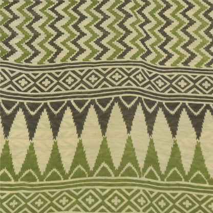 Sanskriti Vintage Green Cotton Sarees Craft Printed Golden Border Sari Fabric