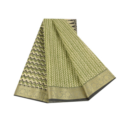 Sanskriti Vintage Green Cotton Sarees Craft Printed Golden Border Sari Fabric