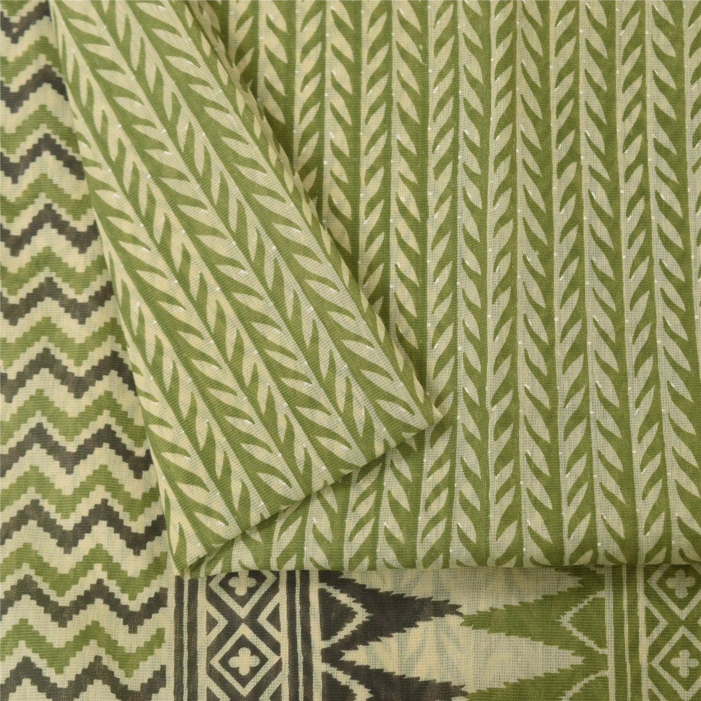 Sanskriti Vintage Green Cotton Sarees Craft Printed Golden Border Sari Fabric