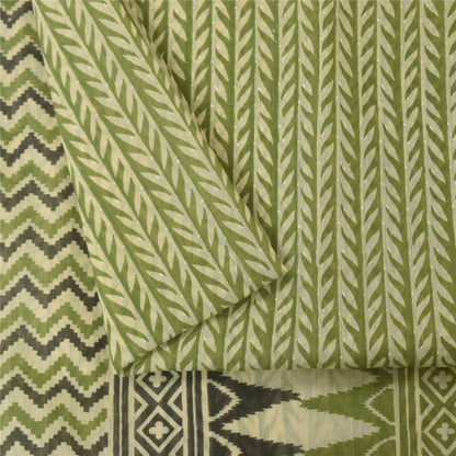 Sanskriti Vintage Green Cotton Sarees Craft Printed Golden Border Sari Fabric
