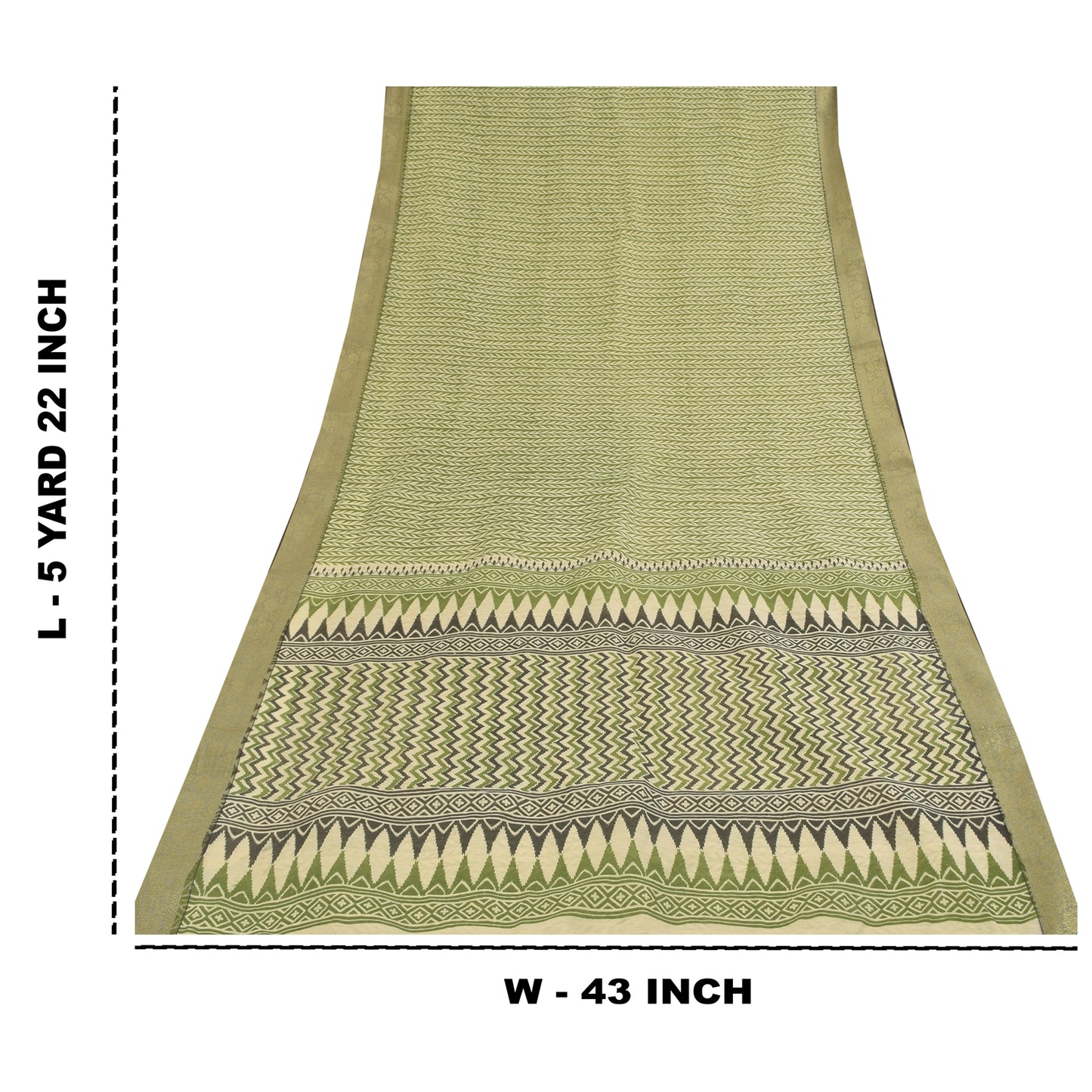 Sanskriti Vintage Green Cotton Sarees Craft Printed Golden Border Sari Fabric