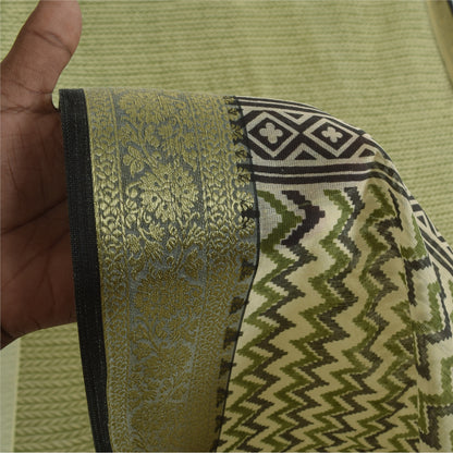 Sanskriti Vintage Green Cotton Sarees Craft Printed Golden Border Sari Fabric