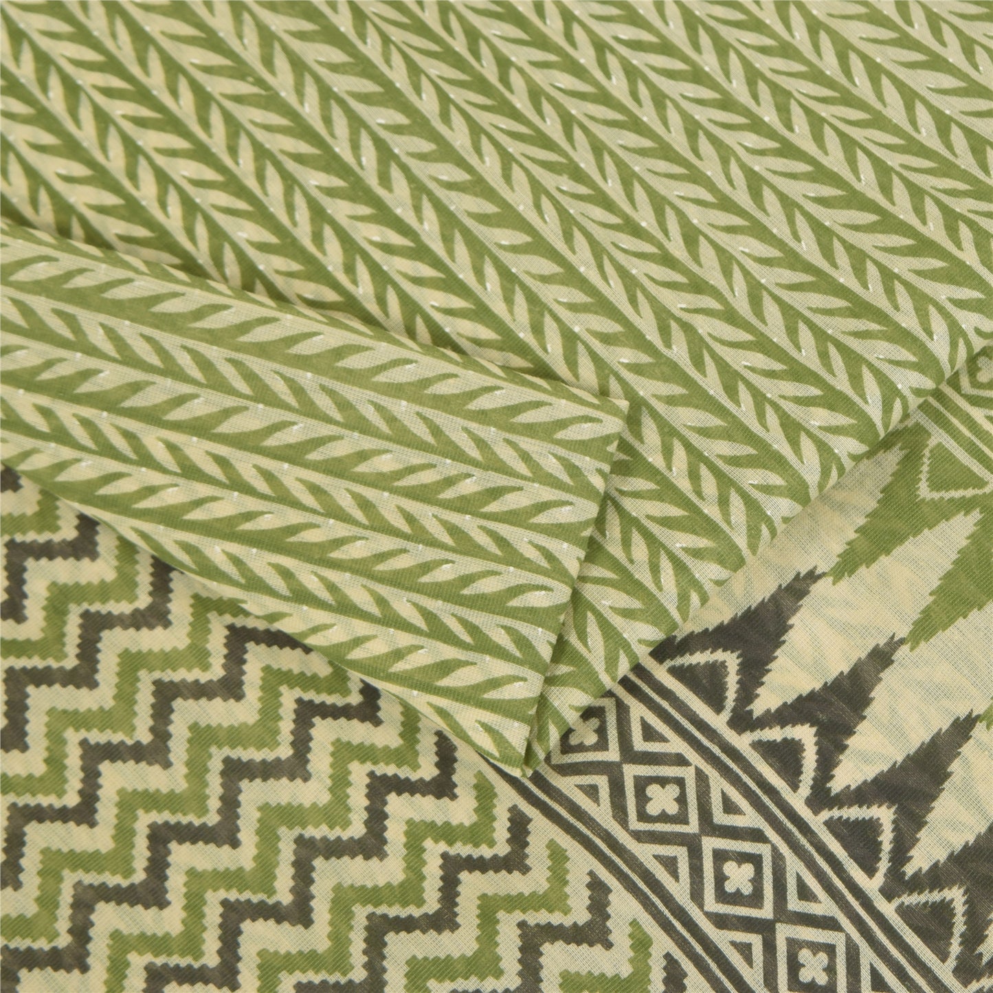 Sanskriti Vintage Green Cotton Sarees Craft Printed Golden Border Sari Fabric