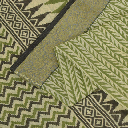 Sanskriti Vintage Green Cotton Sarees Craft Printed Golden Border Sari Fabric