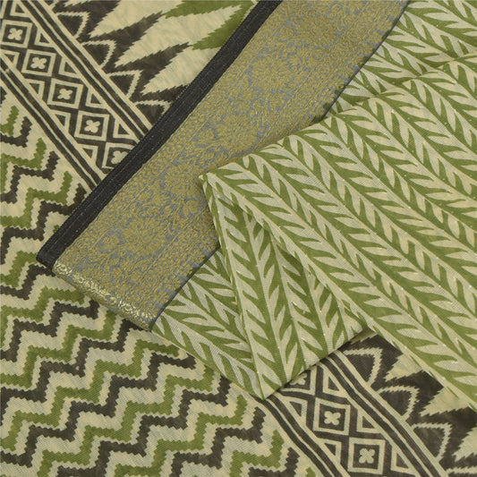 Sanskriti Vintage Green Cotton Sarees Craft Printed Golden Border Sari Fabric